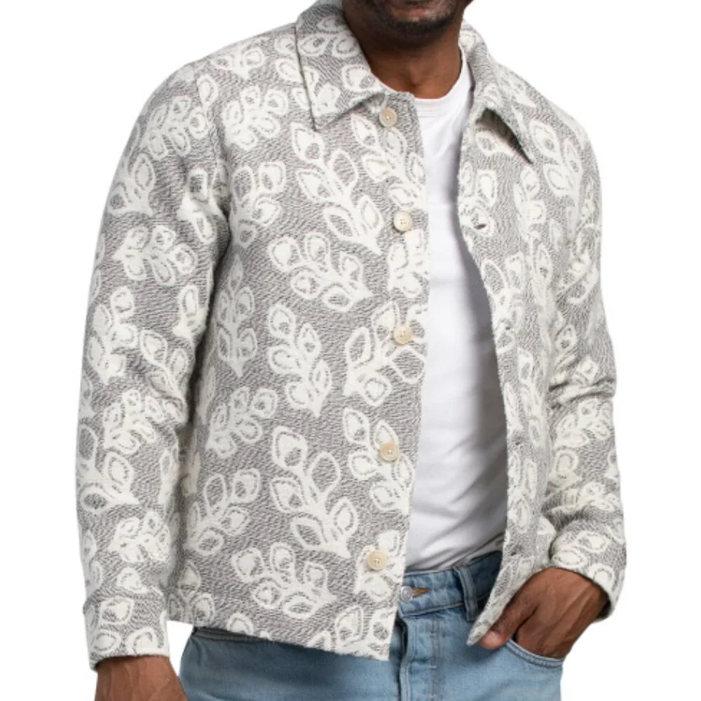 NN07 No Nationality MEN'S Rahim Floral Jacquard Front Jacket Black Melange SMALL - Picture 2 of 5